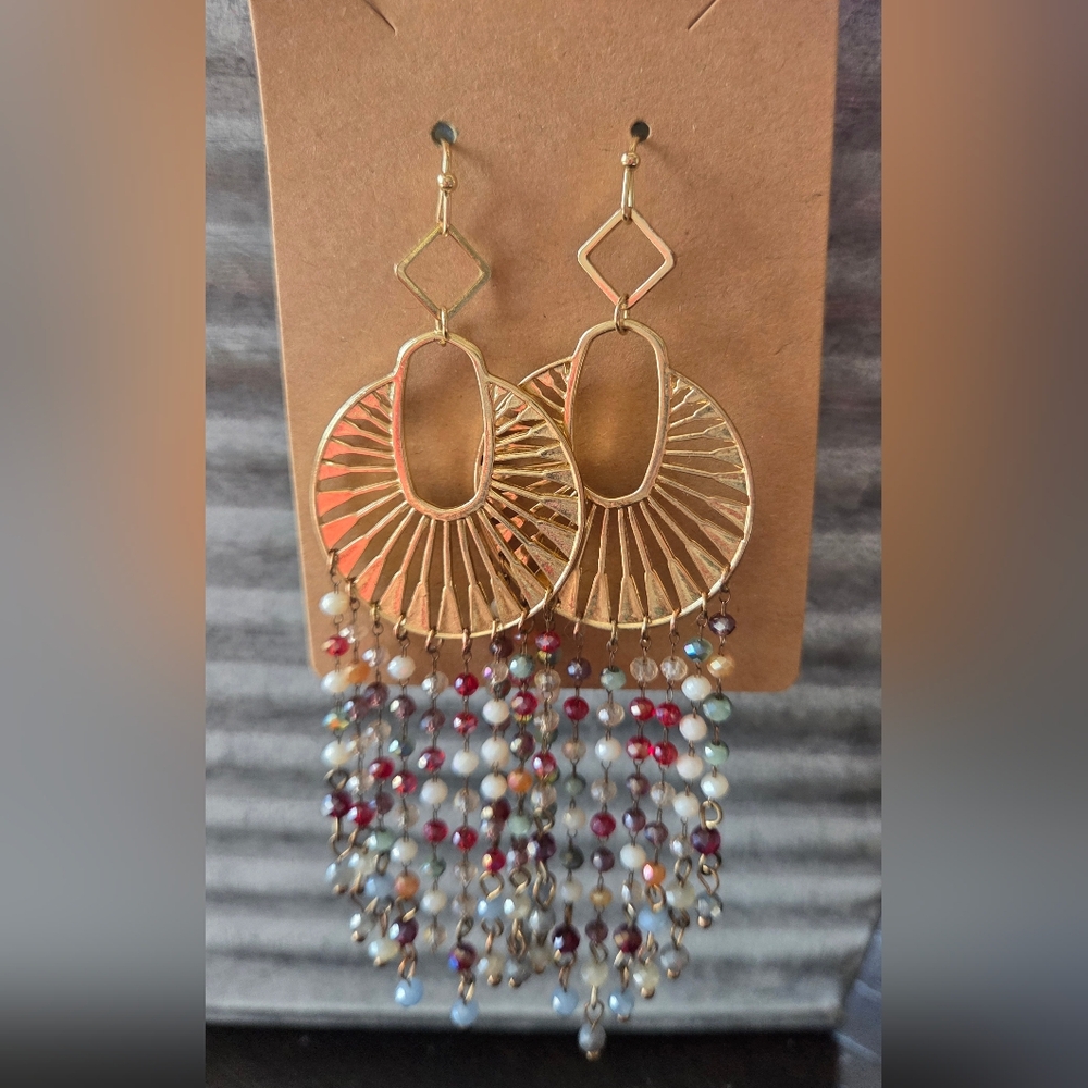 Gold and Multicolor Dangle Earrings